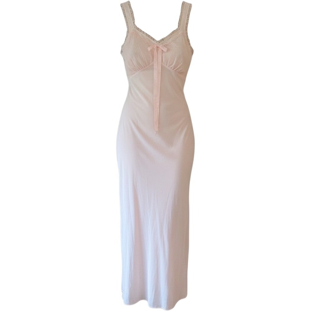 Vintage 60s-70s Handmade Romantic Lace Nightgown Babydoll Coquette Size 38 Pink